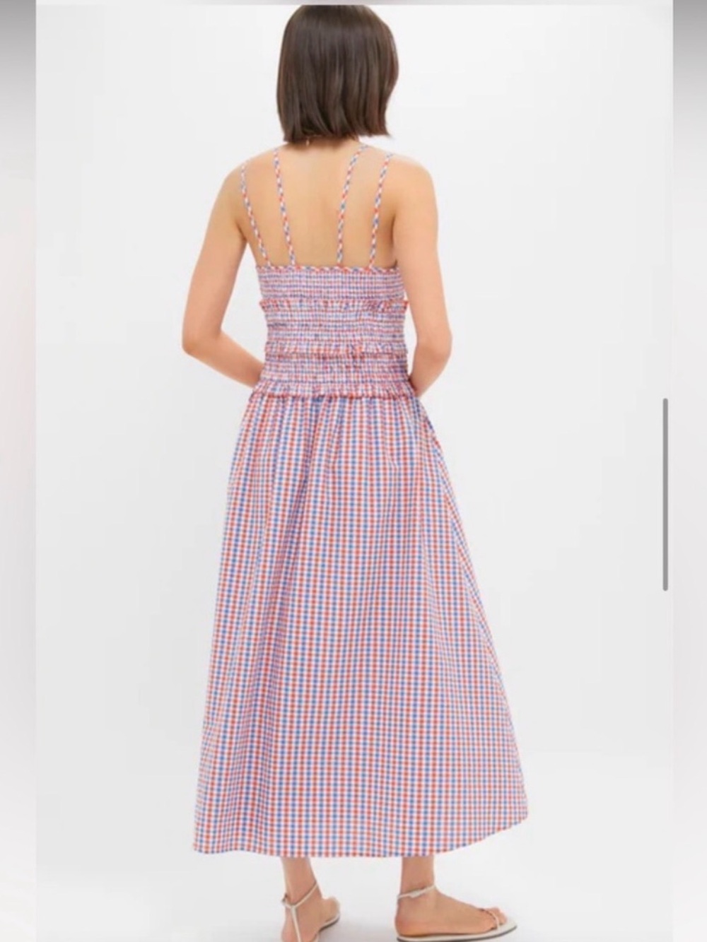 NWT HUNTER BELL Francie Lighthouse Gingham Maxi Red White Blue Sundress Smocked - Picture 5 of 11